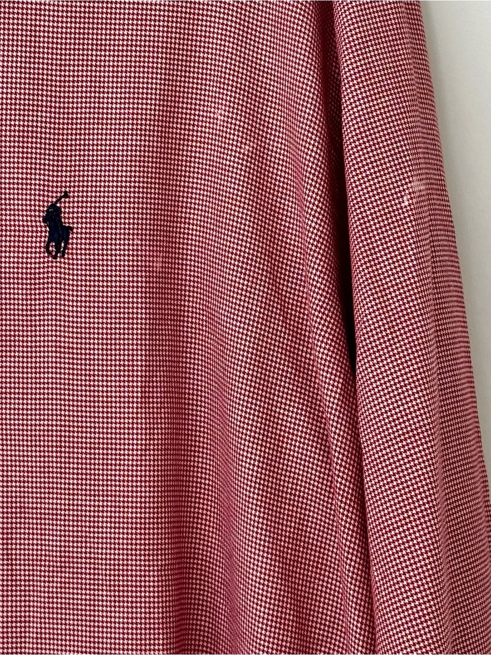 Polo Ralph Lauren Button Down Shirt, Red & White Micro Houndstooth – L / XL